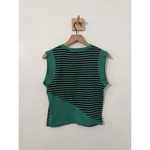 Maeve Green/Black Striped Ribbed Knit Crew Neck Sleeveless Muscle Tank Top Sz M - Image 5