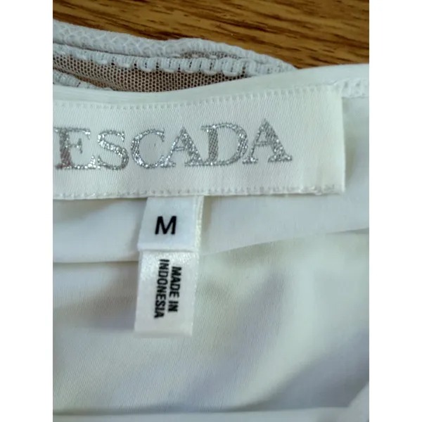 Escada White Beaded Mesh Overlay Sheath Midi Dress Sleeveless Size M - Image 3