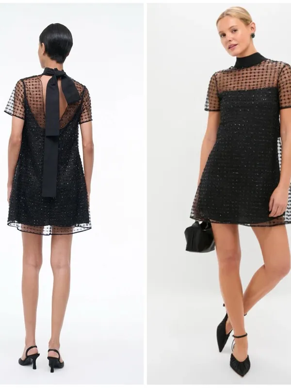NWT STAUD Ilana Mini Dress in Stardust Onyx Black Sequin Stars Size Small - Image 3