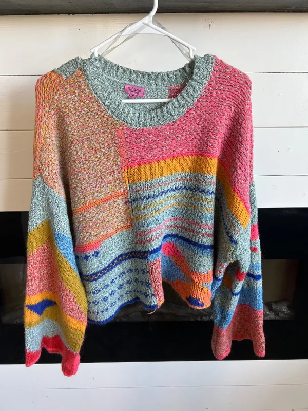 Francesca's Sharlene Mixed Pattern Pullover Sweater - Image 2