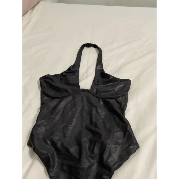 Naked Wardrobe Black Halter Bodysuit Underwire Shiny Stretch Top Size S - Image 3