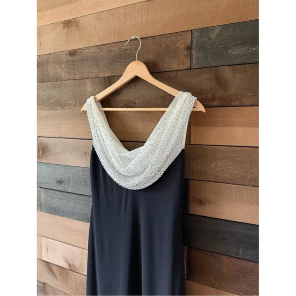 Vintage Cachet Black Beaded Cowl Back Formal Gown Y2K Evening Dress - Image 3