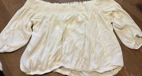 Torrid Cream Smocked Off-Shoulder Button Front Top - Image 4