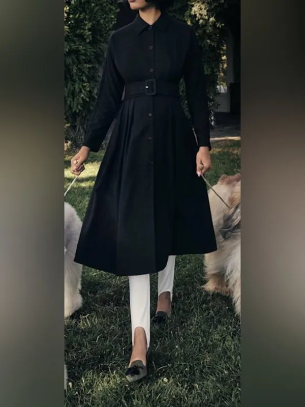 NEW REFORMATION Nara Smith VOW Belted Long sleeves black midi dress sz 0 - Image 2