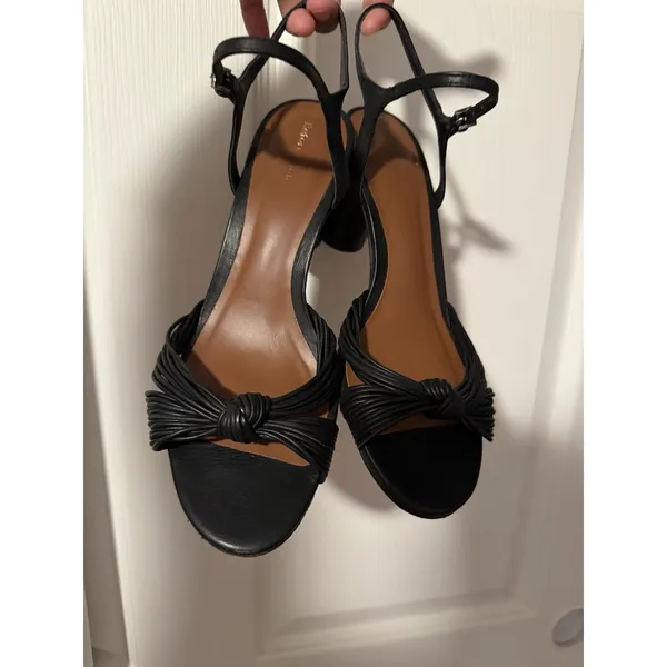 Reformation Petra Heel Sandals Black Strappy Chunky Leather Knot Quiet Luxury - Image 3