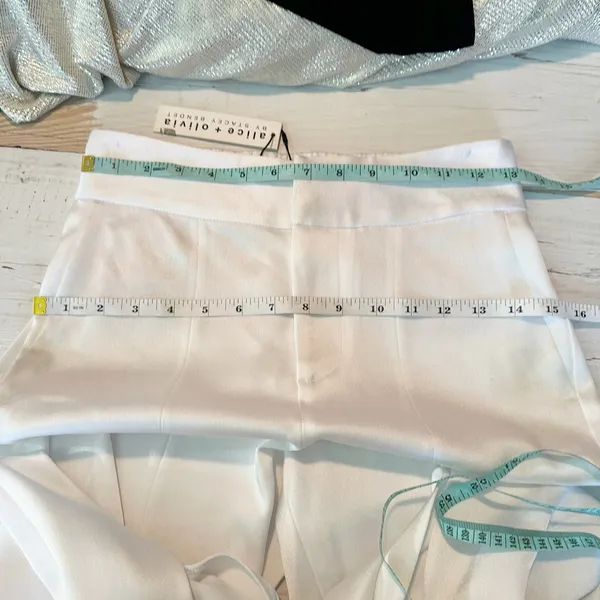 Alice + Olivia Jody Satin High-Waist Slit Front Pant White Size US 2 - Image 8