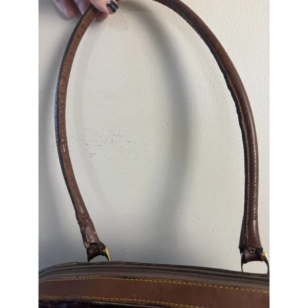 Vtg MC Buenos Aires Woven Brown Argentina Leather Satchel Bowling Bag Embossed - Image 7