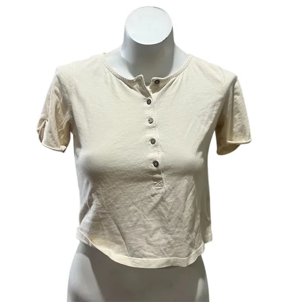 Free People Women's XS Beige Henley Tee Short Sleeve Casual Top - Image 9