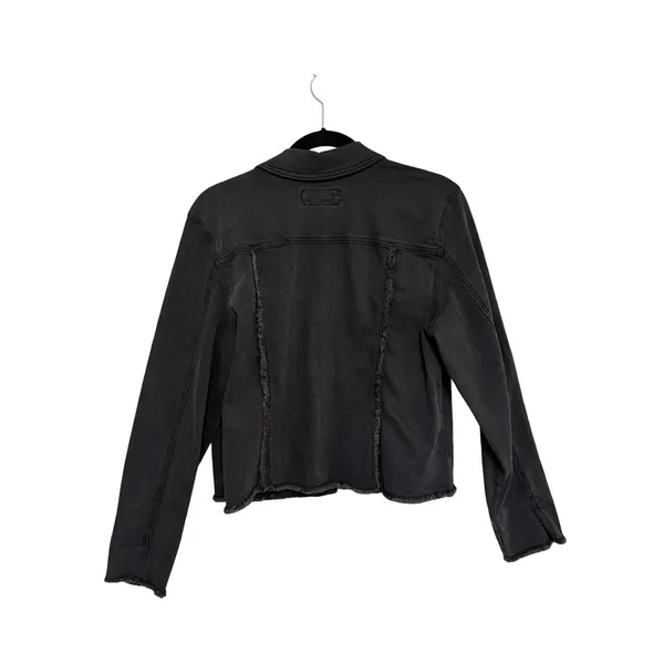 NEW Maurices Washed Black Denim Cropped Jacket Raw Hem - Size L - Image 2