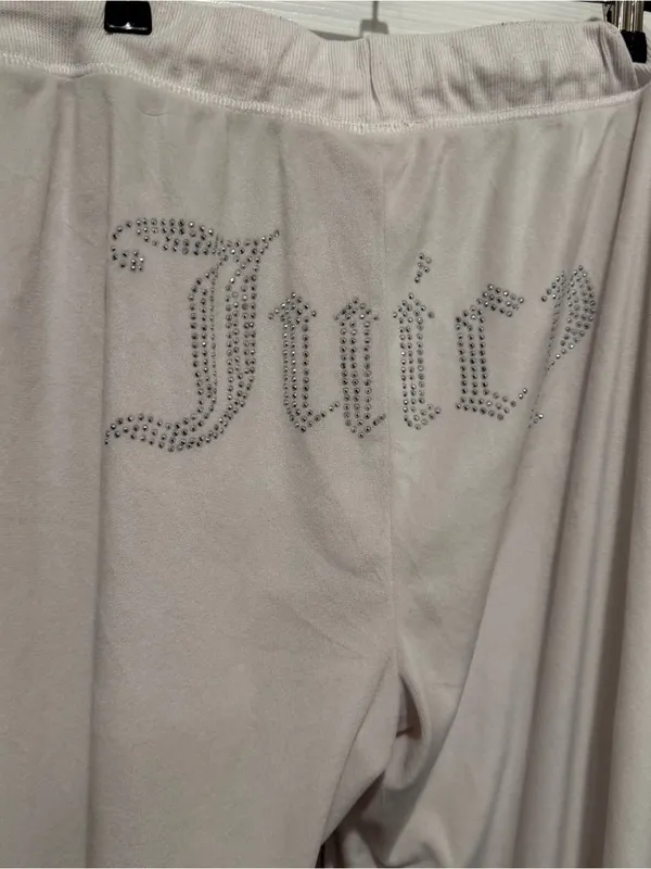 Juicy Couture Ivory Velour Rhinestone Wide Leg Sleep Pants XL Y2K - Image 5