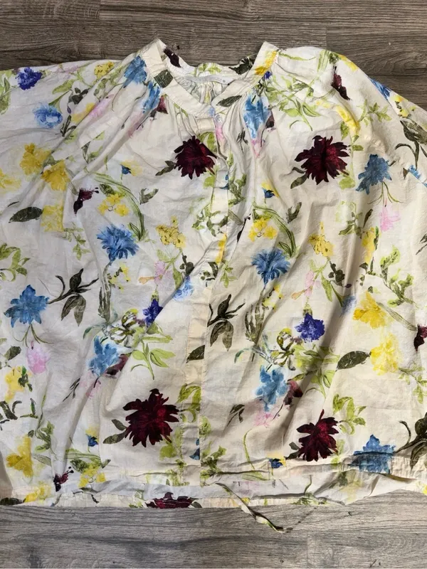 Zara Floral Long Sleeve Blouse Size L Boho Lightweight Top - Image 4