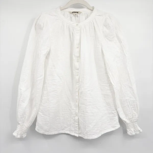 Boden Womens Evie White Double Cloth Beachy Boho Gauze Cotton Blouse Size 6 - Image 2
