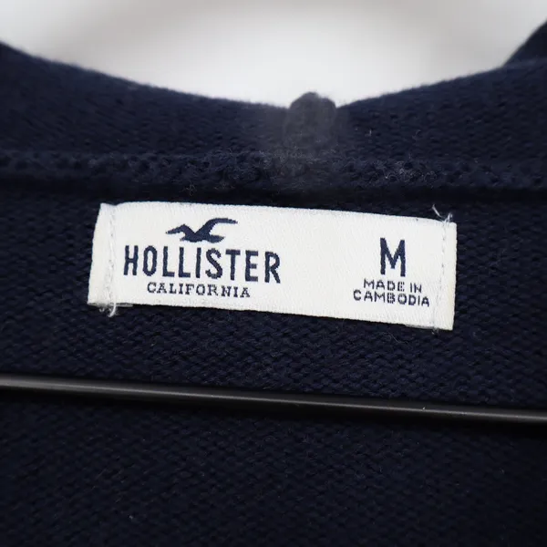 Hollister Navy Blue Argyle Cropped Zip Up Knit Hoodie Sweater Womens Size M - Image 2