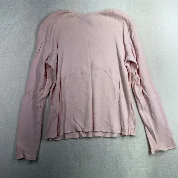 Y2K Vintage Old Navy Size M Long Sleeve Pink Frosty Ribbed Graphic Top 427411 - Image 12