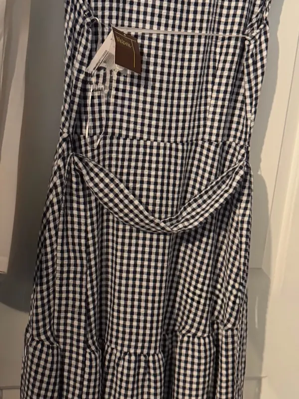 Melonie Black & white gingham button up dress bottom ruffle cloth belt unworn - Image 5