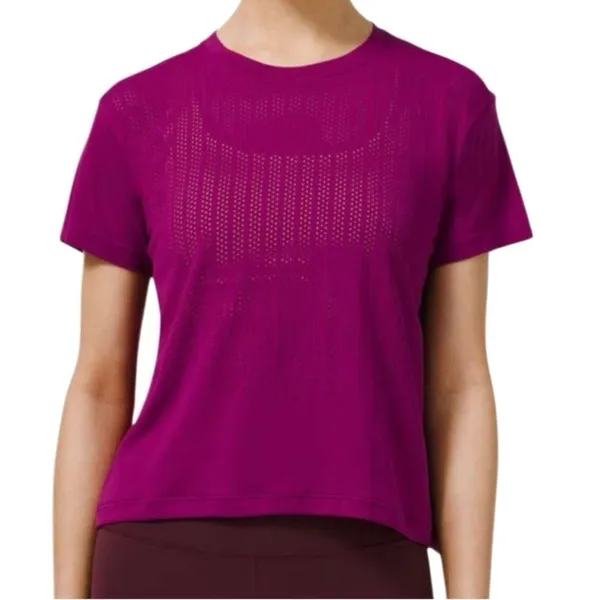 Lululemon Train to Be Short Sleeve *Stripe Rain Stripe Deep Fuschia - Image 6