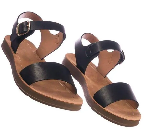 Black Faux Leather Sandal - Image 2