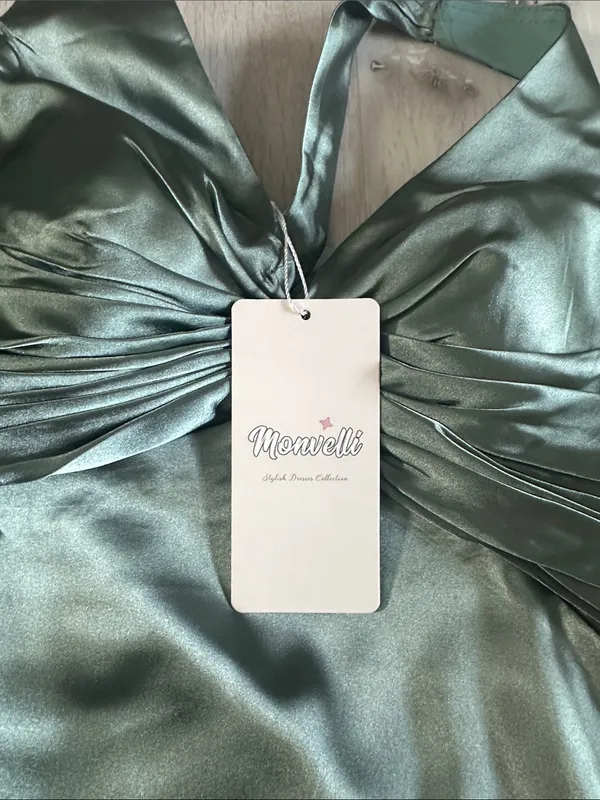 Monvelli Elegant Halter Satin Floor Mermaid Prom Gown Sage Green Size 4 NWT - Image 6