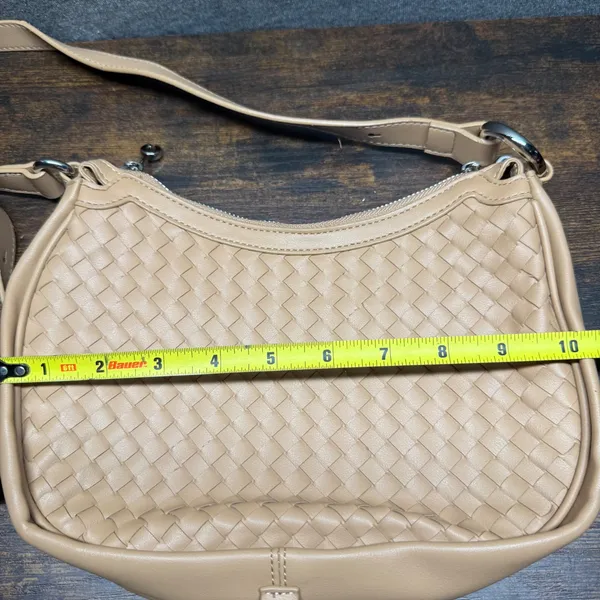 Woven Faux Leather Shoulder Bag Tan Small Hobo Purse Adjustable Strap - Image 4