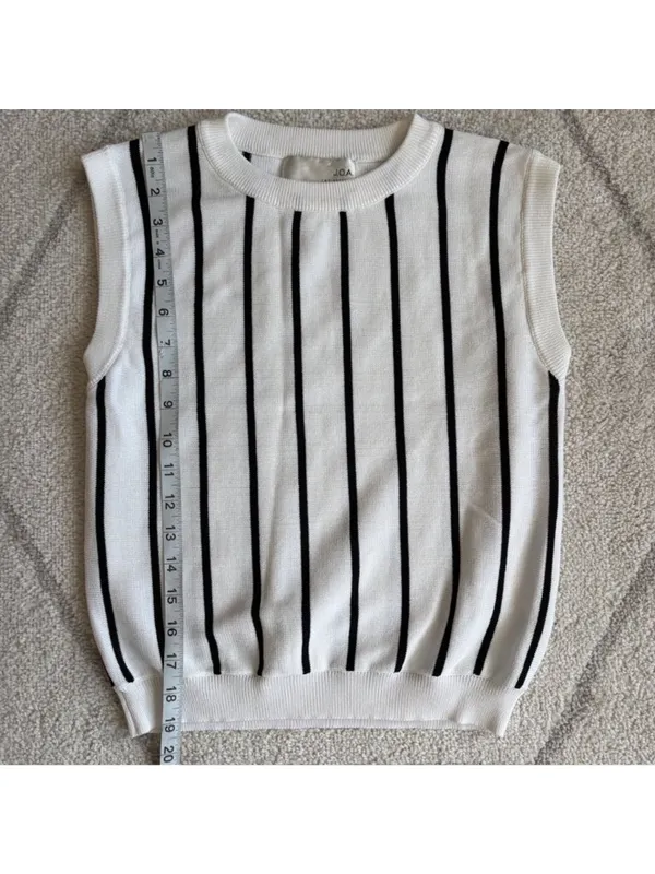 J.O.A. Los Angeles Black White Stripe Sleeveless Minimalist Knit Sweater - Image 3