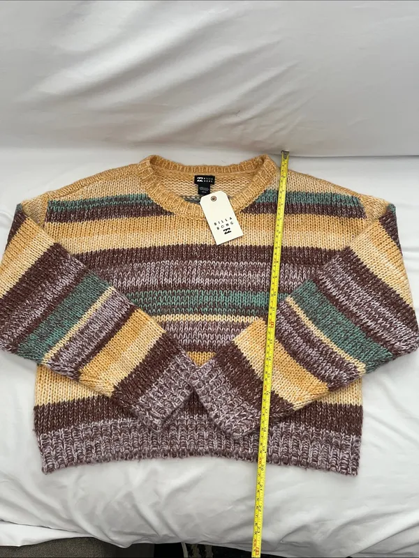 Billabong Striped Crewneck Sweater in Yellow, Brown & Teal - Image 3
