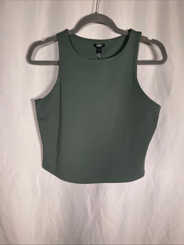 Express Womens Body Contour Green High Neck Tank Top Blouse Large New Tags - Image 2