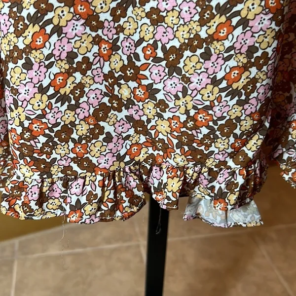 Hand Crafted Flower Midi Dress Size M Brown Size M - Image 3
