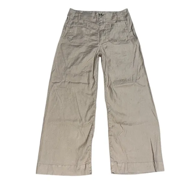 Anthropologie Maeve‎ The Colette Ankle Cropped Linen Wide Leg Pants Tan 29 - Image 2