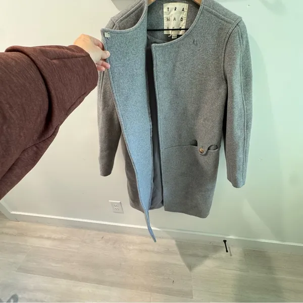 Trademark‎ Almond Collarless Coat Wool Blend Light Grey Size XS - Image 4