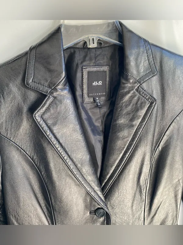 JLC New York vintage 90s Y2K black leather blazer jacket downtown girl winter M - Image 2