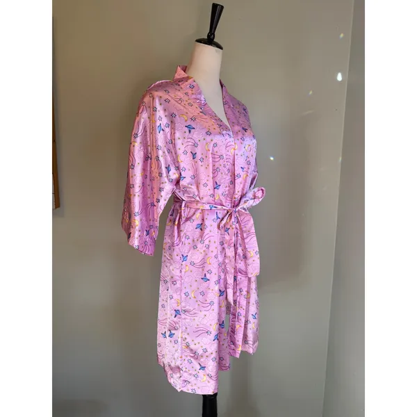 Jammilicious Pink Celestial Satin Robe Moon Star Planet M y2k whimsigoth retro b - Image 2