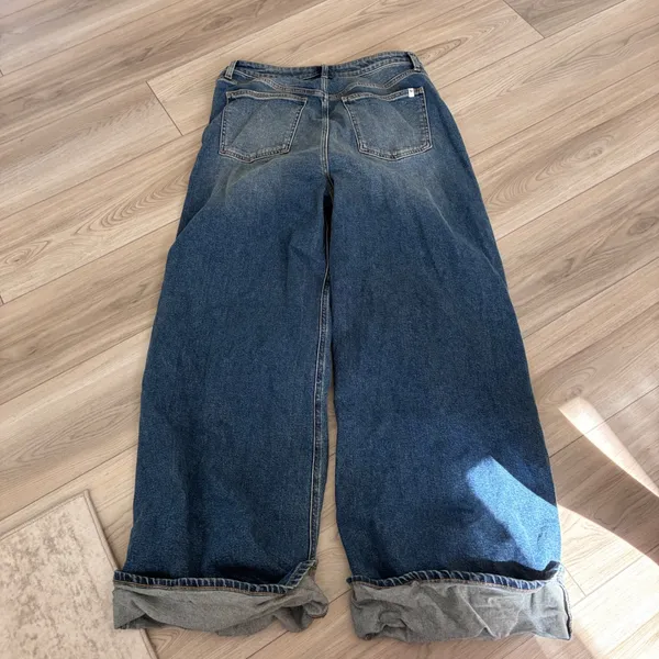 Sneak Peek Women Medium‎ Wash Wide Leg Cuffed Denim Jeans Size W32 - Image 5