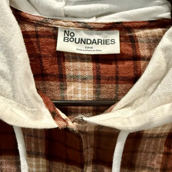 No Boundaries Brown Plaid Hoodie Shirt - Image 3