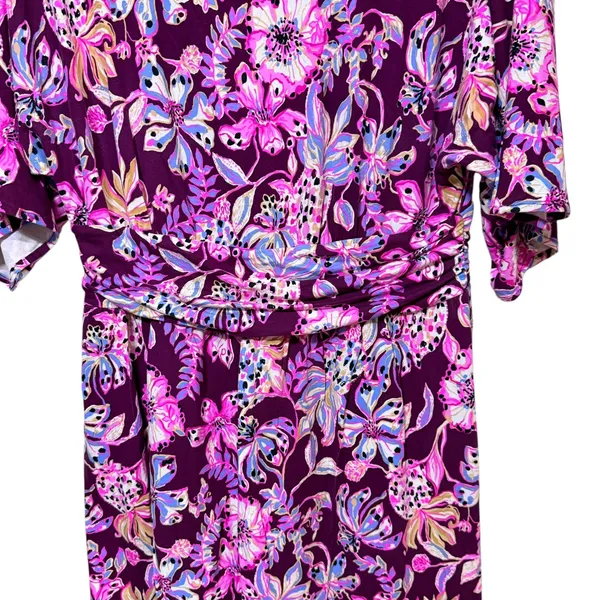 Lilly Pulitzer Hollee Dress Berry Sangria Floral Purple Mini V-Back Womens L - Image 5