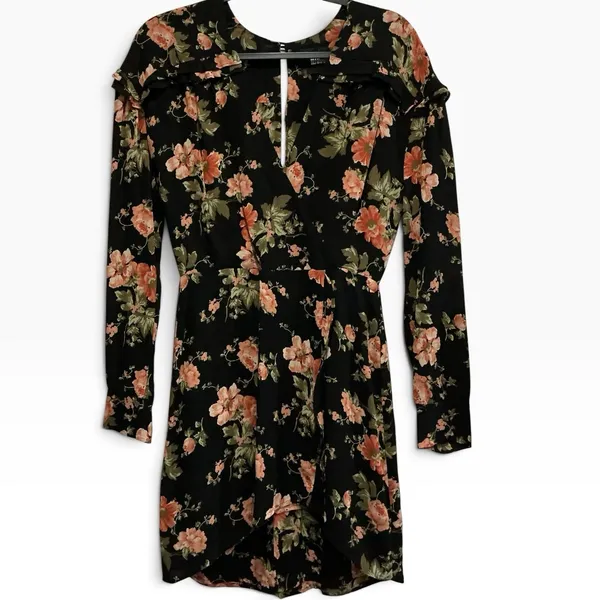 Reformation Eloise Floral Mini Dress Size 4 S Long Sleeve Romantic Ruffle V Neck - Image 3