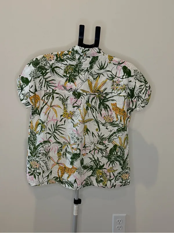 Rachel Zoe 100% Linen Tropical Jungle Animal Print Button Down Shirt S - Image 5