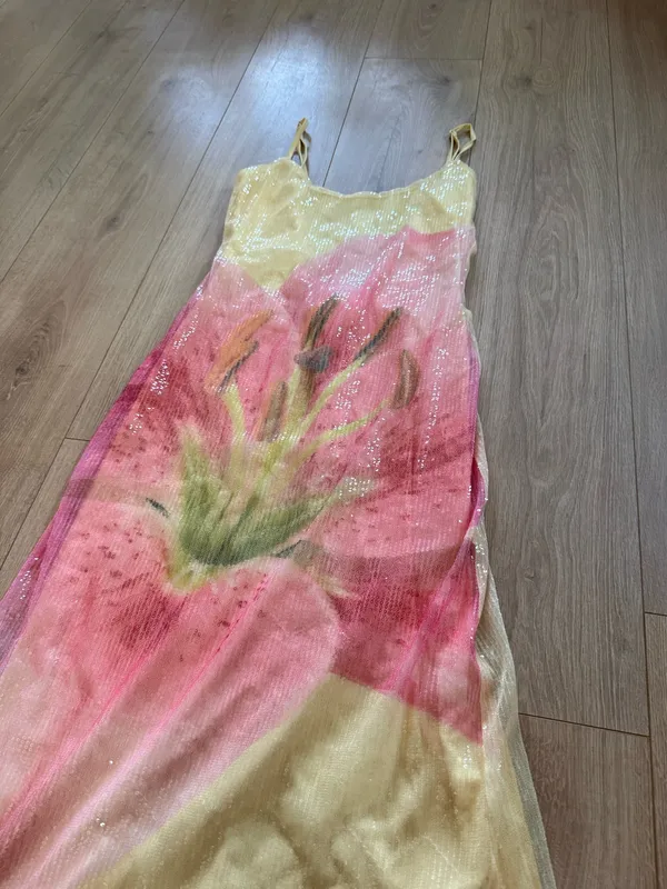 New bought for $98 Altar'd State yellow & pink floral maxi dress with sequins, size S #floral #sequins - Image 6