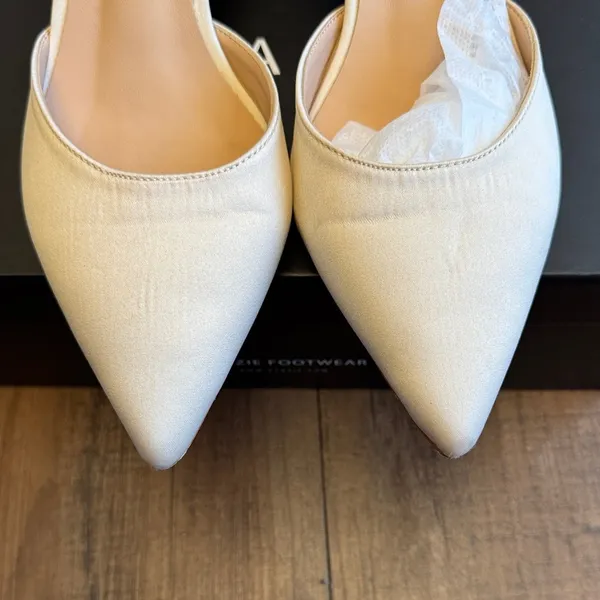 Azazie Cream Heels with Bow and Pearl Accent - Image 8