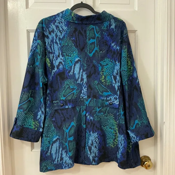 Attyre Snakeskin Animal Print Jacket 3X Car Coat Blue Green Bold Career Travel - Image 3