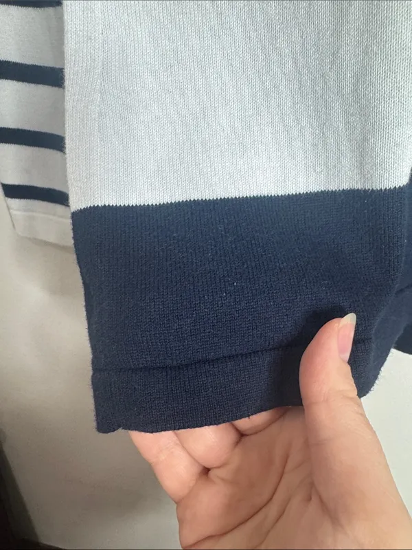 Tommy Hilfiger Classic Navy&White Nautical Striped V-neck Cotton Sweater size S - Image 5