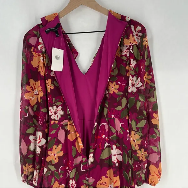 Maggy London Desert Bloom Floral Long‎ Sleeve A-line Dress In Wine Ruffle Trim 2 - Image 12