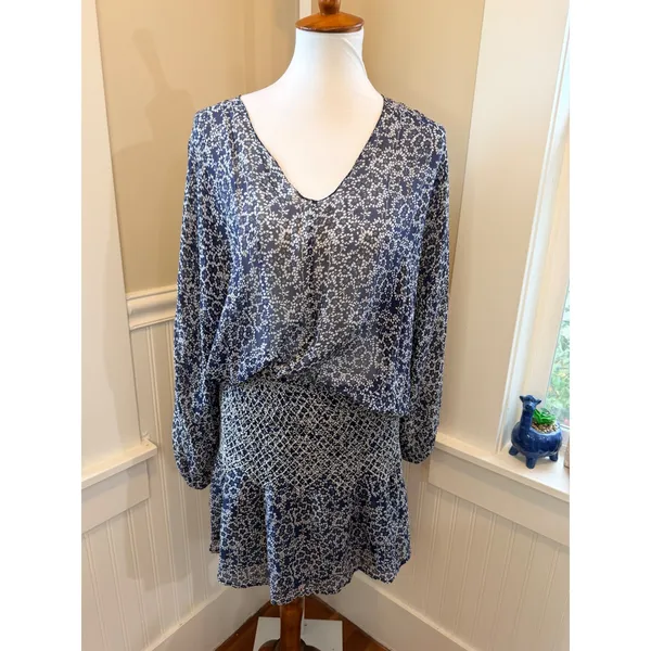 Ulla Johnson Samira Dress Silk Floral Drop Waist Mini Dress Bleu Blue Size 10 - Image 2