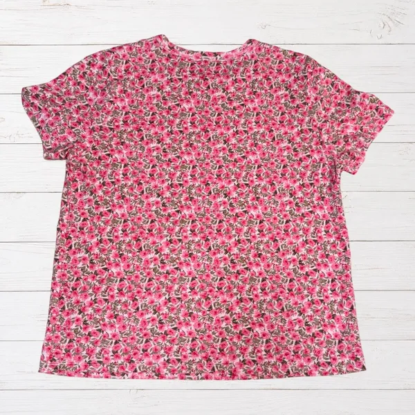 Pink Floral Cotton Tee Rose Print Short Sleeve Top Old Navy M Cottagecore - Image 2