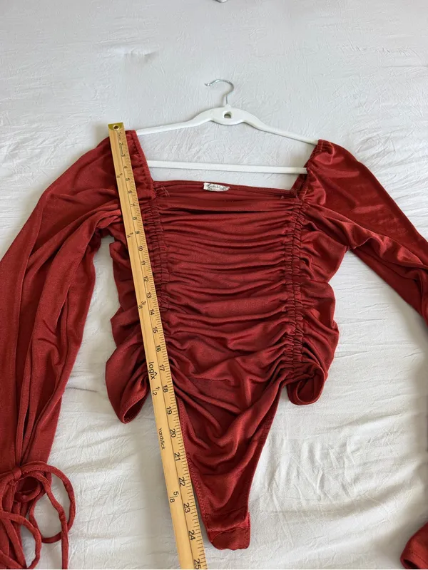 Free People Meant to Be Ruched Bodysuit Rust Red Size Large - Image 6