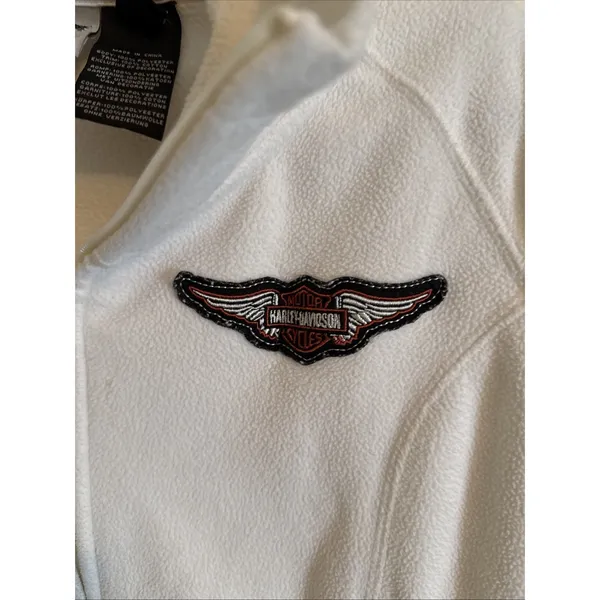 Women's Harley Davidson Cream Off White Full Zip Fleece Jacket Sz Large Moto - Image 2