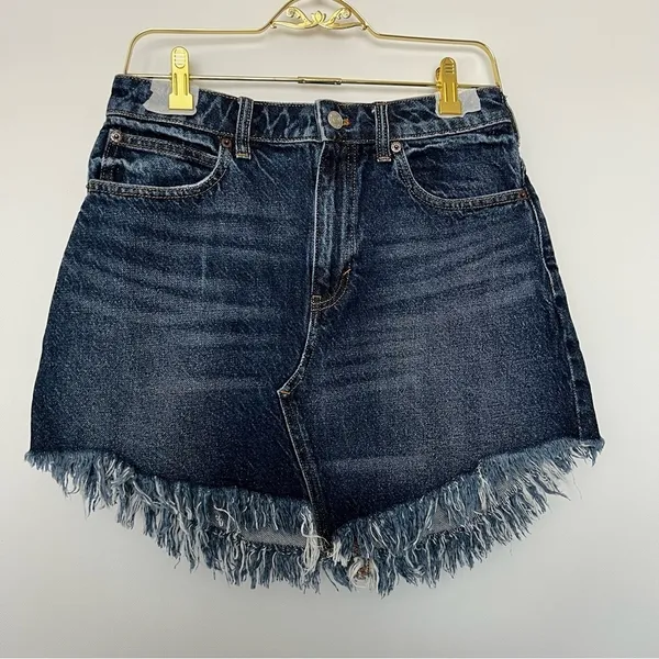Free People Bailey Raw Hem Fringe Denim Jean Asymmetrical Mini Skirt Size 27 - Image 4