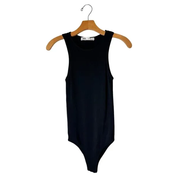 Zara Bodysuit Women Small Black Crew Neck Sleeveless‎ Snap Closure Gothic - Image 3