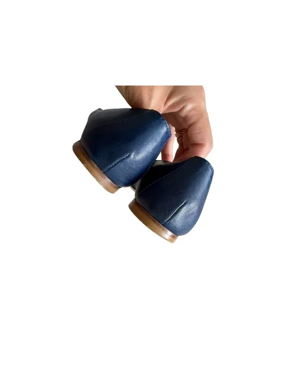 LONGCHAMP Navy Blue Leather Logo Flats Size 36 / US 6 - Image 4