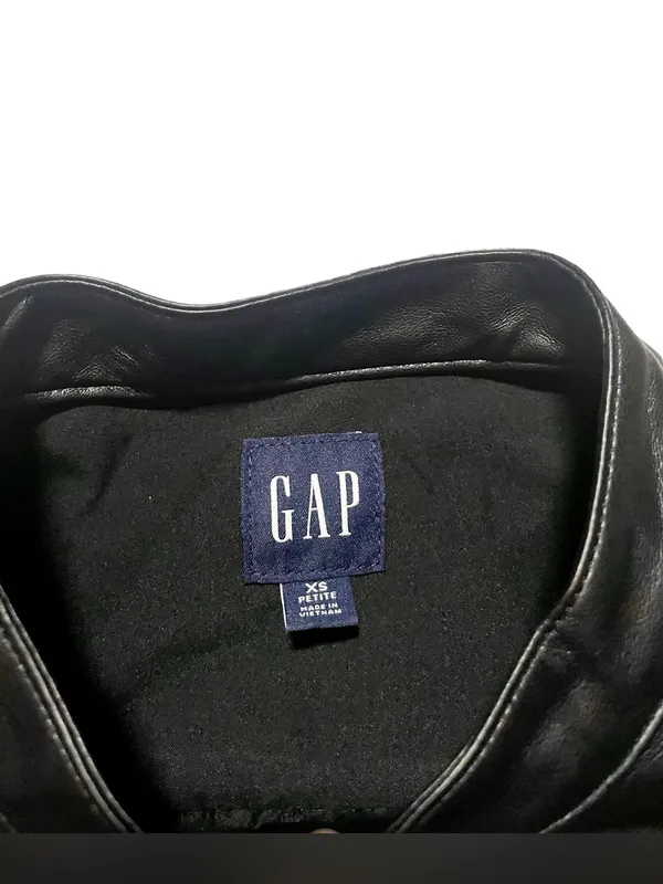 Gap Faux Leather Puff Sleeve Black Mini Shirtdress XS Petite - Image 3