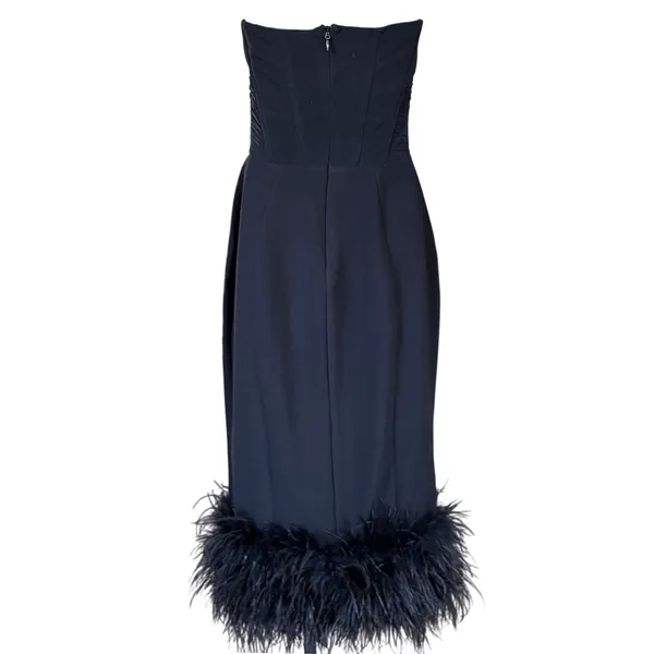NWT‎ House of CB Fionula Strapless Feather Hem Midi Dress Size M Black - Image 4